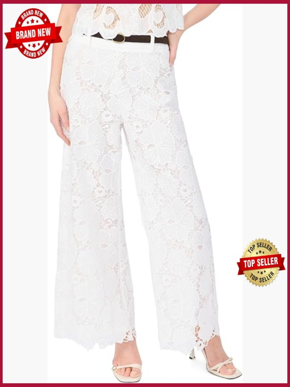 Wide Leg Pull on Lace Pants - Palazzo Floral Bottoms